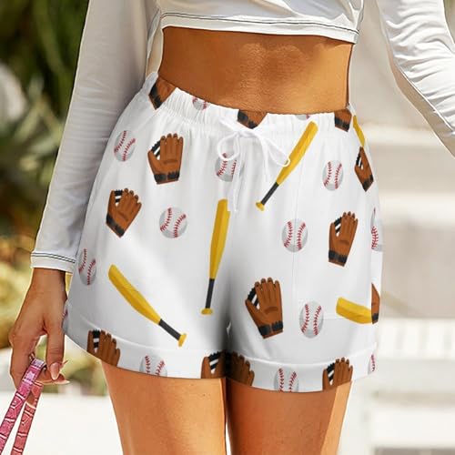 Deiubuc Women's Funny American Baseball Shorts Pajama Athletic Running Shorts Casual Pants Elastic High Waisted Pockets