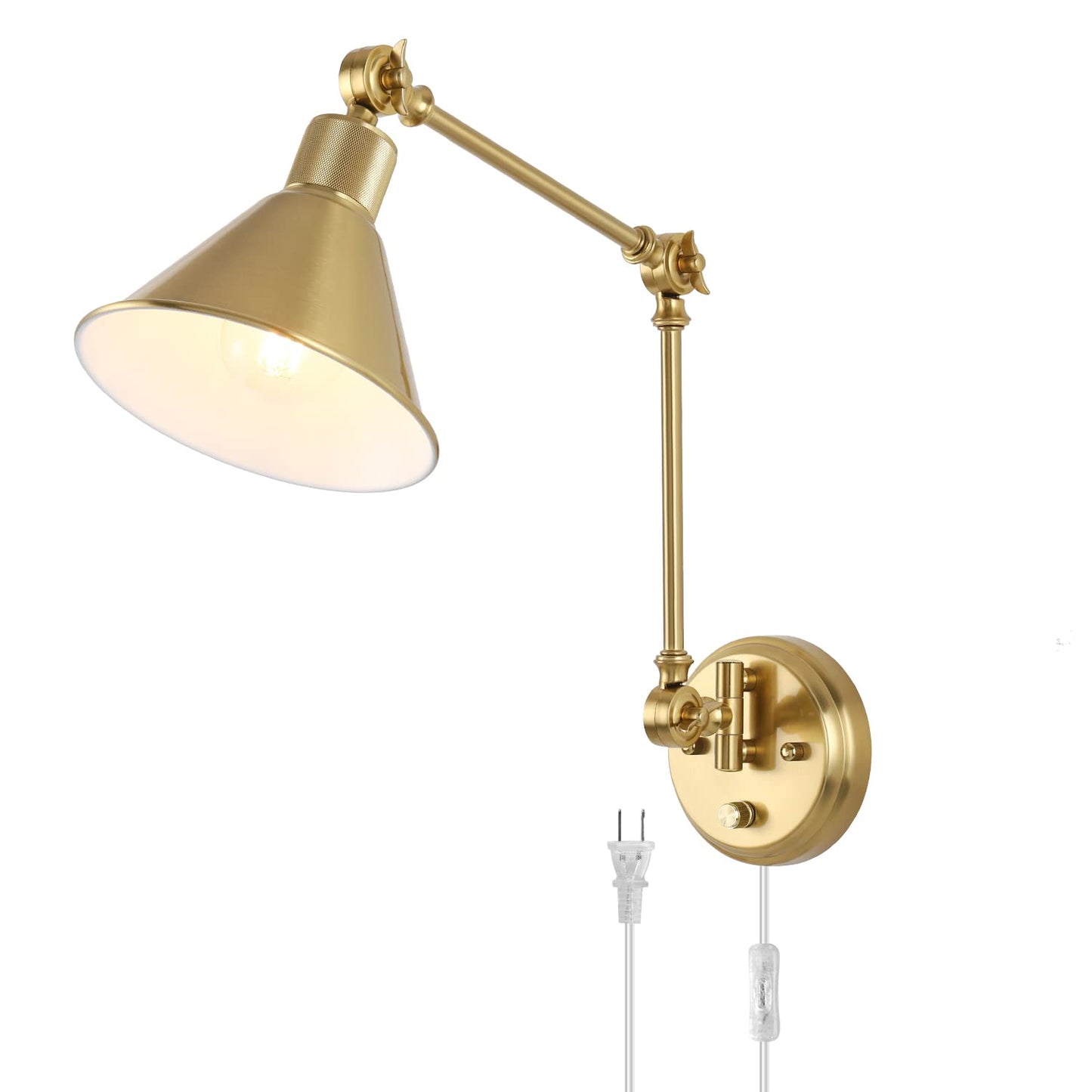 TRLIFE Wall Sconce, Brushed Brass, Dimmable, Swing Arm, E26 Base, Plug-in, 1 Pack