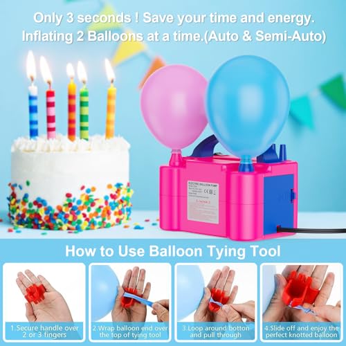 Motorenbau Electric Balloon Pump, Portable Electric Balloon Blower Machine Balloon Air Pump, Dual Nozzle 110V 600W Balloon...