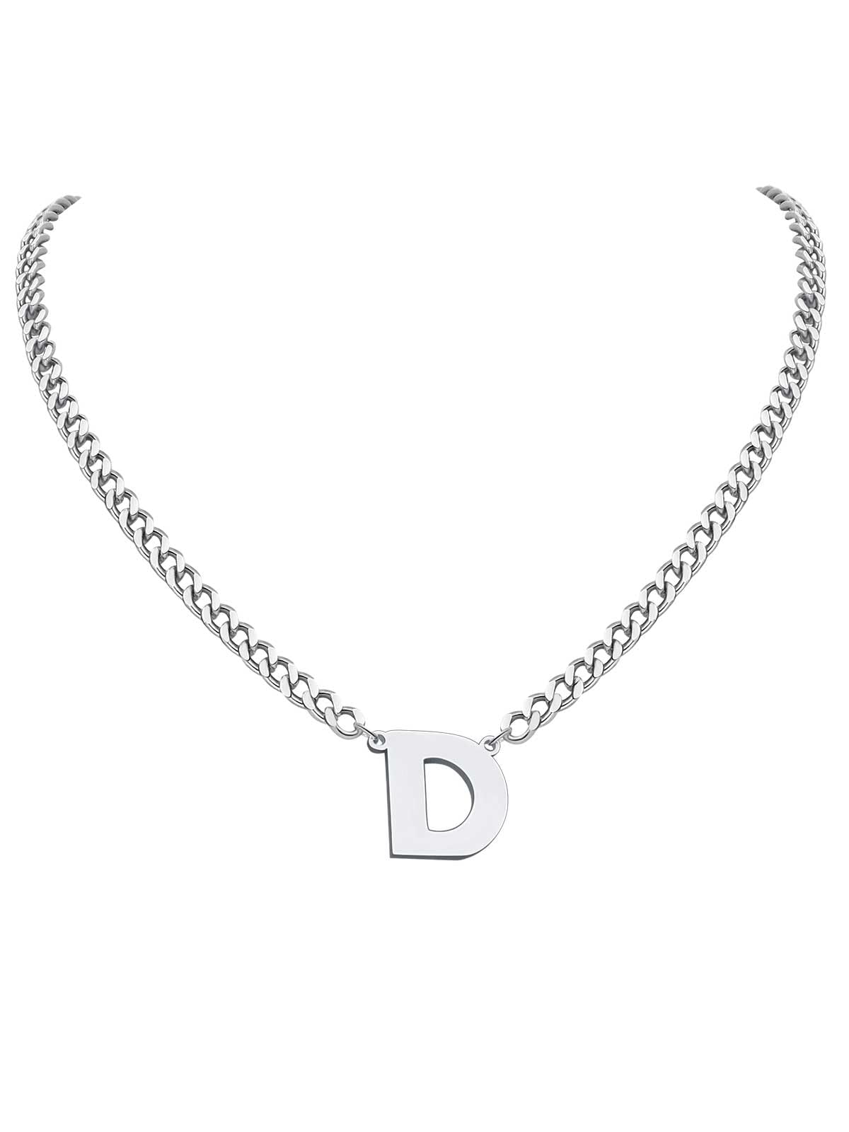PIYIZ Men's Initial Necklace Stainless Steel Cuban Link Chain Hip Hop Fashion A-Z Name Letter Pendant 18 Necklaces for Men Women