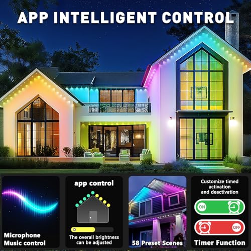 Inzidol 100Ft Permanent Outdoor Lights  Ip67 Waterproof For House Roof  Christmas  Holiday  Party  Daily Lighting  Smart Rgb Outdoor Lights With Remote App Control & Diy Scenes