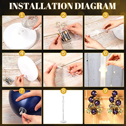 Wettarn 2 Sets Floor Balloon Column Stand Kit with LED Lights 40 Pcs Balloons Column Holder Centerpieces Tower Backdrop fo...