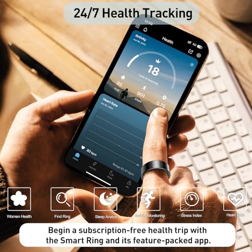 Smart Health Rings for Women Men, Fitness Tracker with Heart Rate, Blood Oxygen, HRV, Sleep Tracker, Step Tracker, No Subs...
