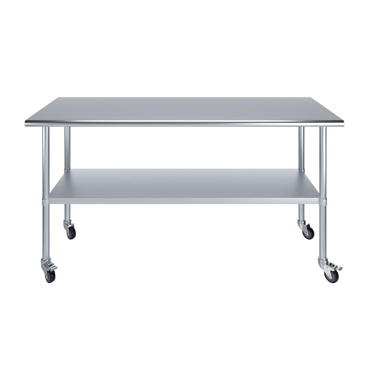 AmGood 24 in. x 72 in. Stainless Steel Work Table with Wheels | Metal Kitchen Food Prep Table | NSF