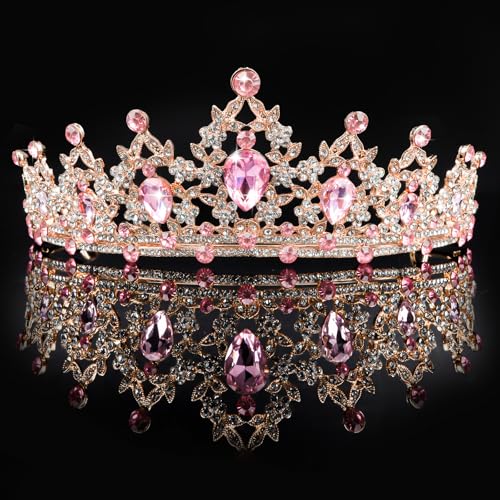 CIEHER Pink Crown Crystal Tiaras for Women Princess Crown Pink Tiara for Birthday Wedding Halloween