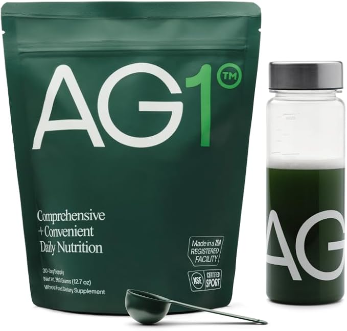 AG1 Greens Powder – 75 Superfood Vitamins, Multivitamin & Probiotic Blend | Gut Health Support | Vegan, Keto, Gluten-Free | Includes Shaker & Scoop | Athletic Greens Supplement