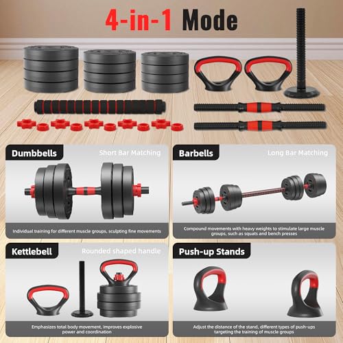 Fitvids Adjustable Dumbbell Set with Connector, 60 LBS Set, 4 in 1