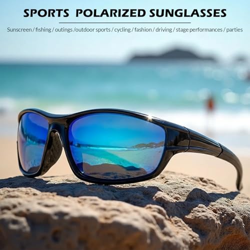 JATEBI 2 Pack Polarized Sports Sunglasses for Men Women, Wrap Around Sun Glasses UV400 Protection for Fishing Cycling Driv...