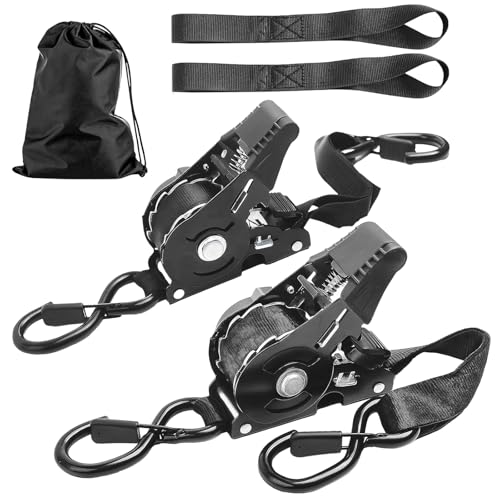 Retractable Ratchet Strap Heavy Duty 2 Pack 10 FT 1800 LB Break Strength Ratchet Tie Down with Safety Lock S Hooks and Sof...