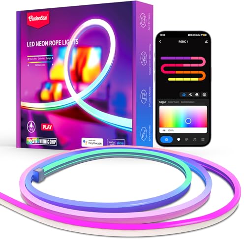 Lucienstar Neon Rope Lights, Smart RGB+IC Neon Light Strip, Voice Control via Alexa, Google Assistant, Flexible Custom DIY...