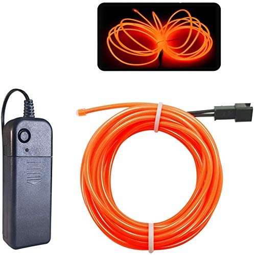 MaxLax EL Wire Neon Lights Strip, 10M/32.8FT, Orange, Portable Battery Pack, 360° Cuttable for Parties & DIY Decoration