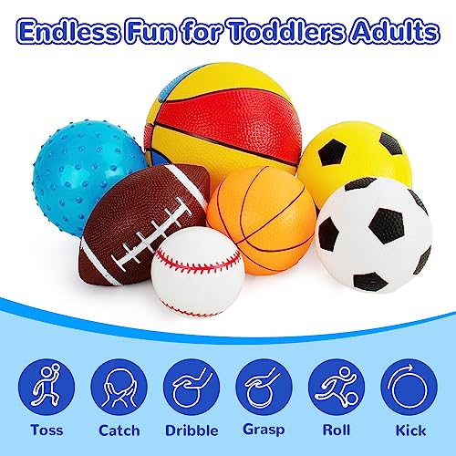 Balls for Toddlers 1-3,Toddler Sports Toys,Set of 7 Kids Ball Soft Foam Baby Sports Balls- Soccer Ball Basketball Baseball...