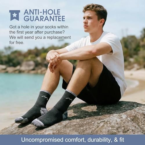 innotree 3 Pack Men's Merino Wool Hiking Socks, Micro Crew Cushioned Hiking Walking Thermal Moisture Wicking Trekking Socks
