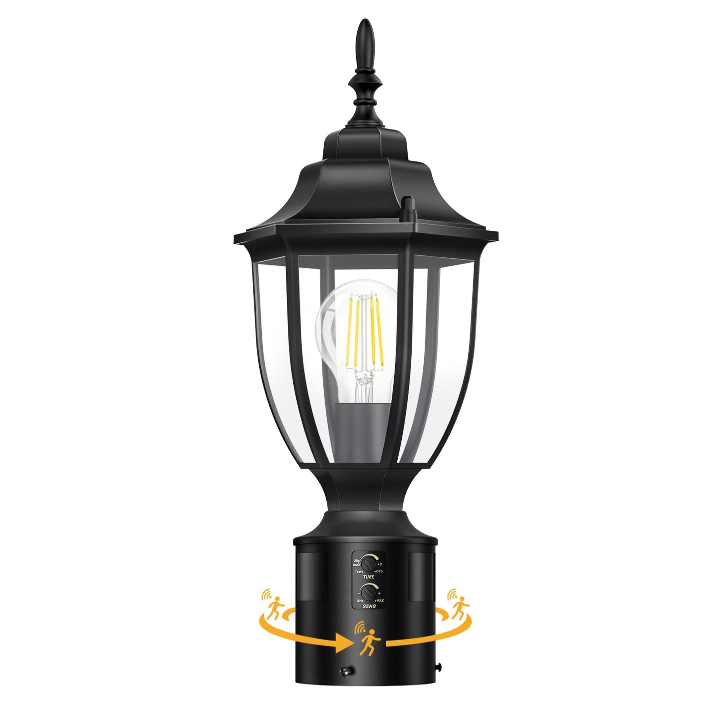 Lamomo Motion Sensor Outdoor Post Light, Aluminum Waterproof Lamp, Dusk to Dawn, 1 Pack, Black