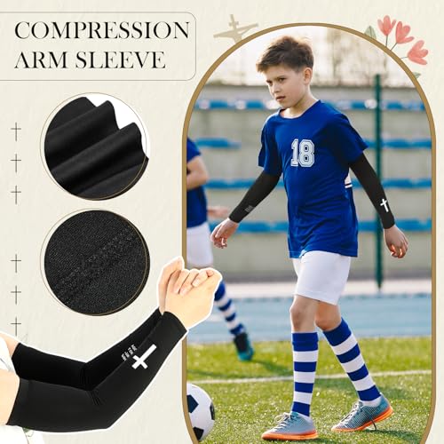 Bunnycool 2 Pairs Cross Arm Sleeve Christian Compression Arm Sleeve Youth Football Baseball Volleyball