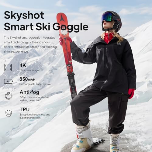 OhO 4K Smart Ski Goggles, WiFi Camera Snowboard Goggles with UV Protection, Anti Fog （Men/Women）