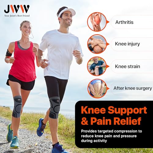 JWW Knee Compression Sleeve 2 Pack for Men and Women, Knee Brace for Knee Pain Relief, Comfortable Support for Running, Wo...