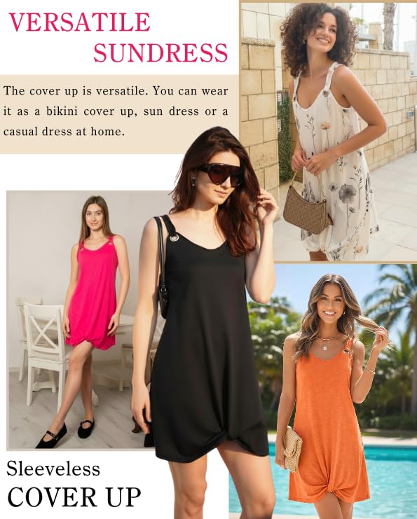 Ekouaer Swimsuit Coverup for Women Sleeveless Bathing Suit Cover Up 2026 Twisted Tank Beach Summer Dress A-line Sundress
