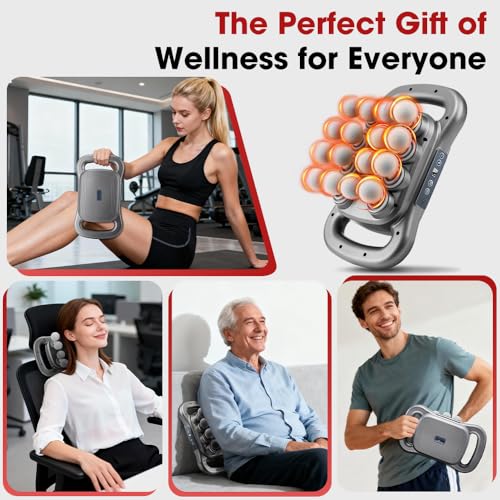 Back Massager for Relief Deep Tissue with Heat, 16 Heads Hands-Free Electric Back Massager, with 9 Modes & 9 Levels Deep T...