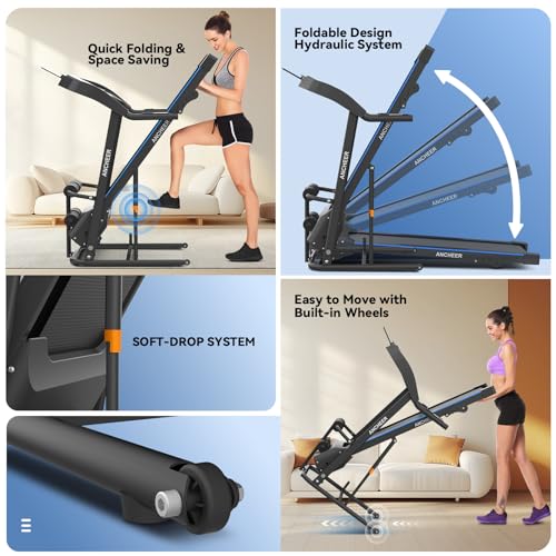 ANCHEER Foldable Treadmill with Sit Up Bench, 2025 Upgrade 3.5HP Portable Treadmills for Home with Incline 350 lbs Capacit...