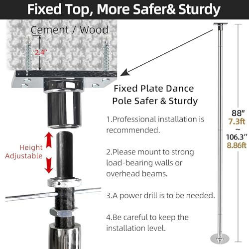 PRIOR FITNESS Permanent Fixed Dance Pole Kit, Professional 45mm Spinning & Static Dancing Pole Heavy-Duty Steel Pole Dance...