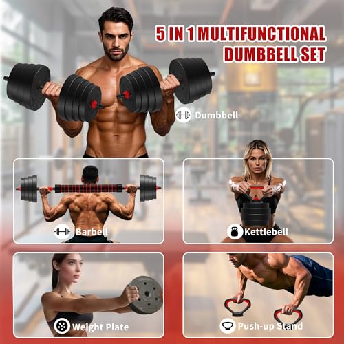 90 LB/75 LB/45 LB/25 LB Adjustable Dumbbells 4-in-1 Dumbbells Set Free Weight Set with Connector – Convert to Barbell, Ket...