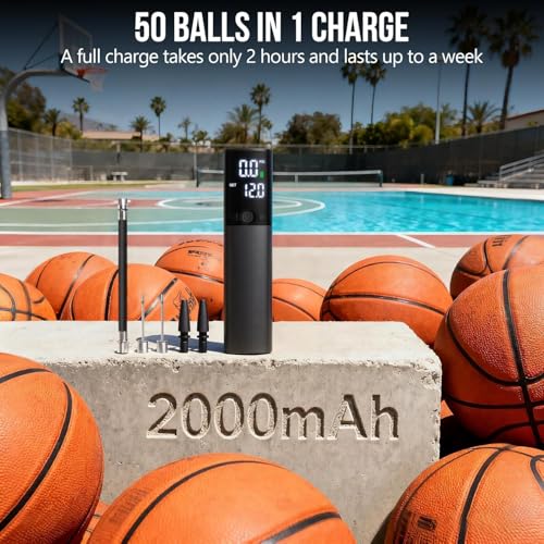 Electric Ball Pump,Smart Air Pump Portable Fast Ball Inflation with Accurate Pressure Gauge and Digital LCD Display for Ba...