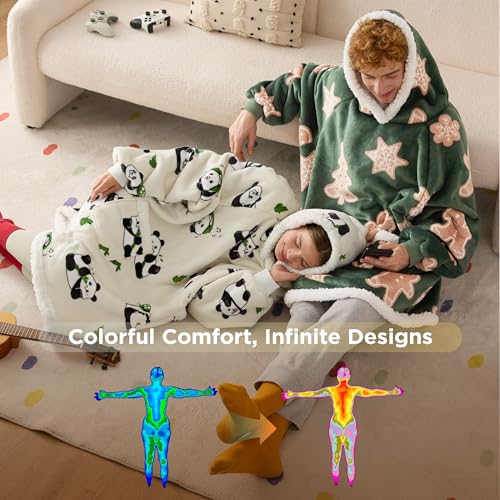 Bedsure Wearable Blanket Hoodie, Sherpa Hooded Blanket Printed for Adult & Kids as Gifts for Women, Mom Gifts Sherpa Hoodi...