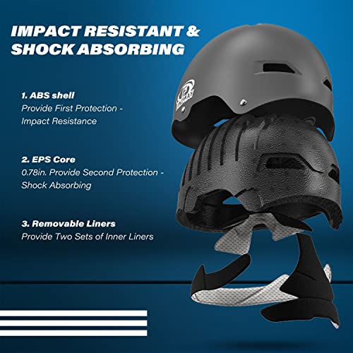 Findway Pro Skateboard Helmet [Safety Certified] Two Removable Liners Bike Helmet for Kids Youth & Adults for Skate, Scoot...