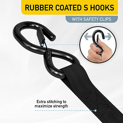 AUGO Retractable Ratchet Straps | 4 Heavy Duty Ratchet Straps Self Retractable Tie Down Straps with Soft Loops & Storage B...