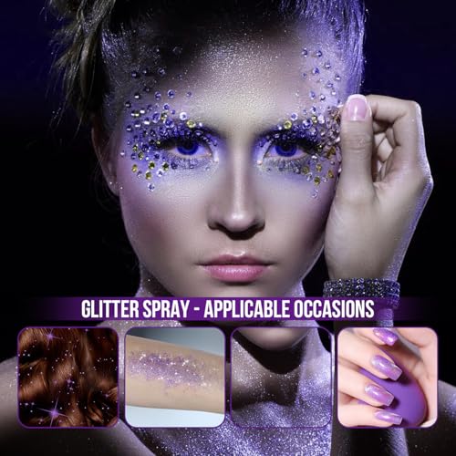 Brzeaf Waterproof Glitter Spray, Christmas Glitter Spray for Hair and Body, Long-Lasting & Quick-Drying, Shiny Glitter Hai...