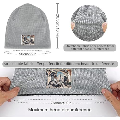 Romantic Paris Eiffel Tower Bycicle Print Lightweight Waffle Pullover Hat Men Women Winter Headwear Outdoor Camping Travel