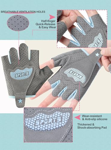 Bawnhaw Kids Fingerless Cycling Gloves Non-Slip Bike Gloves for Youth Girls Boys 3-12T, Breathable Gloves for Skating Scooter