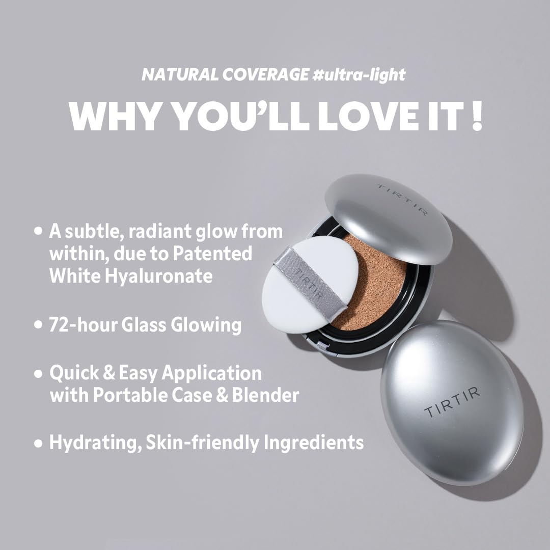 [*Mini Size*] TIRTIR Aura Glow Silver Cushion | Korean Cushion Foundation, (#27C Cool Beige, 0.15 Fl Oz)