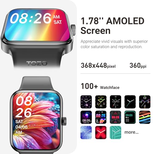 TOZO AMOLED S4 AcuFit One Smart Watch 1.78" Ultra-Clear Screen for Men Women, Call/Answer Fitness Tracker, Sleep Monitor I...