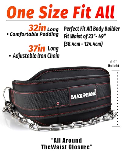 MAXRANK Dip belt With 37-40" Chain, 550lbs - 650lbs Weight Capacity, Weightlifting Belt for Dips and Pullups