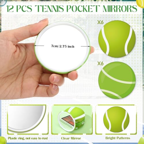 Kacctyen 24 Pcs Tennis Lovers Gifts Bulk for Women Tennis Themed Canvas Makeup Bags Compact Mirrors Accessories for Girl W...