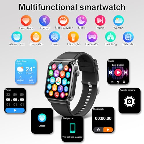Smart Watch for Men Women, Fitness Tracker Heart Rate Monitor, 1.85" Touch HD Smartwatch for Android iOS IP68 Swimming Wat...
