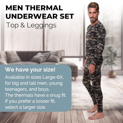 Thermal Underwear for Men Long John Set for Cold Weather Mens 2 pc Long Sleeve Shirt and Leggings Fleece Base Layer Thermals