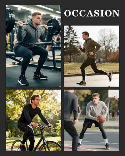 Roadbox Men's Thermal Compression Pants, Fleece Lined Running Tights Leggings, Athletic Ski Base Layer Bottoms Cold Weather