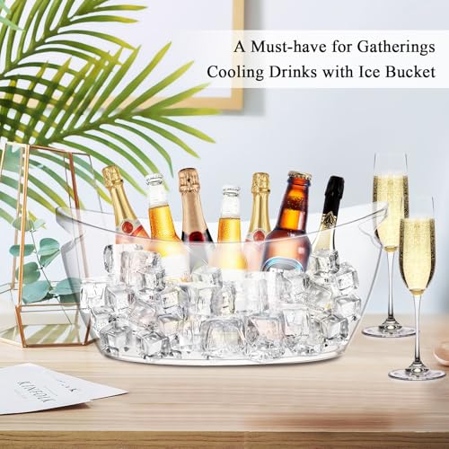 MIVIDE 2 Pack Ice Buckets for Parties, 6L Clear Ice Bucket with 2pcs Scoops, Large Champagne Buckets Tub, Ice Bucket for M...