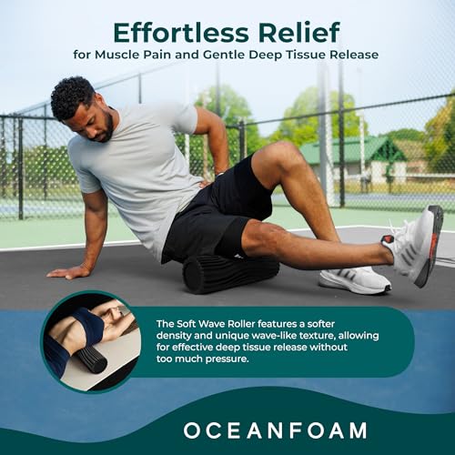 Oceanfoam Soft Tidal Roller (Black) - Low Density Foam Roller for Physical Therapy, Back Pain, Excercise & Stretching - Wa...