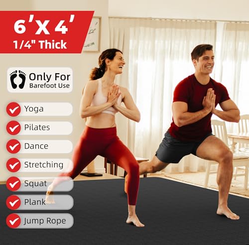 Extra Large Yoga Mat – 72"x48" or 78"x57", 1/4"–1/2" Thick Mat for Women & Men, TPE Non-Slip Pilates Mat for Home Gym, Yog...