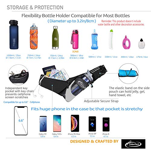 AiRunTech Running Hydration Belt with Water Bottle Holder,Hiking Fanny Pack for Phone and Wallet,Running Bag Runners Essen...