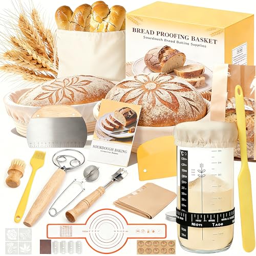 Sourdough Starter Kit, Sourdough Bread Baking Supplies, Round & Oval Banneton Bread Proofing Basket, Bread Sling, Starter ...
