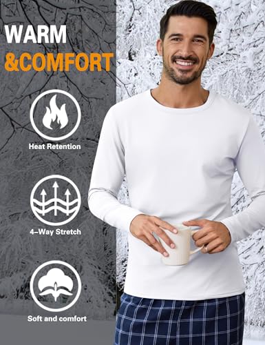 URRU Men's Thermal Long Sleeve Shirts Fleece Lined High Stretch Thermal Underwear Tops Base Layer for Men Cold Weather Gear