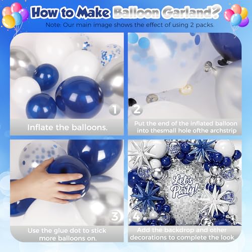 PTGOLUO 153Pcs Navy Blue and Silver Balloons Garland Arch Kit with Stars -22 18 12 10 5 inch Different Size Royal Blue Whi...