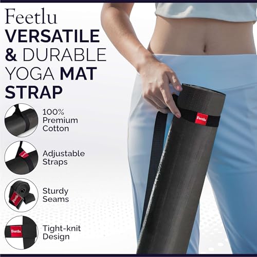 Feetlu Yoga Mat Straps 2 in 1 - Cotton - Adjustable anti-slip straps for yoga, pilates, stretching, for carrying mats