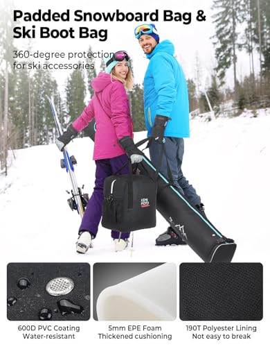 KEMIMOTO Ski Bag and Boot Bag Combo, Snowboard Bag Padded Ski Bags for Air Travel, Snow Ski Bags Fit Skis Up to 200cm, Ski...