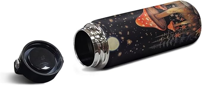 Mushroom Insulated Water Bottle for Women Men 18 Oz Vacuum Water Bottle for Hot & Cold Drinks, Wide Mouth, Great for Travel, Hiking & Camping
